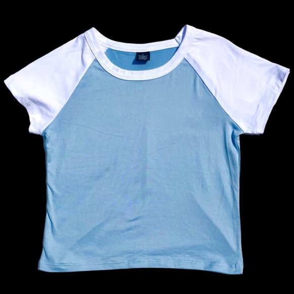 Five Below Size M Raglan Short Sleeve Blue with White Sleeves - Picture 1 of 7